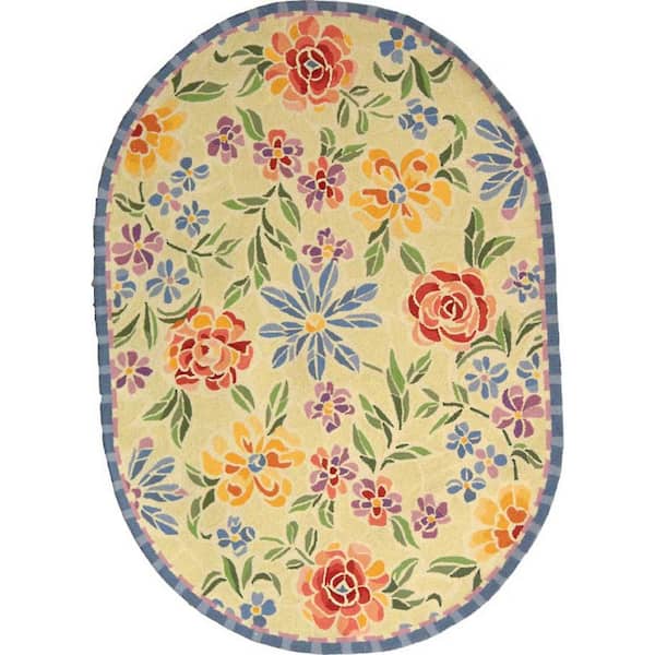 SAFAVIEH Chelsea Ivory 8 ft. x 10 ft. Solid Color Floral Border Oval Area Rug