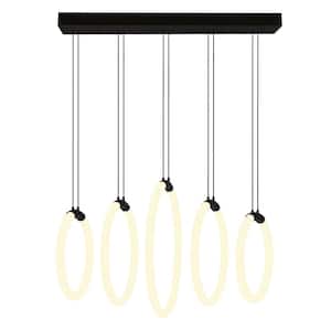 Hoops 5-Light Integrated LED Black Indoor Chandelier With Glass Shades