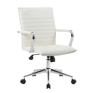 BOSS Mid-Back White Vinyl Desk Chair - Chrome Arms and Base