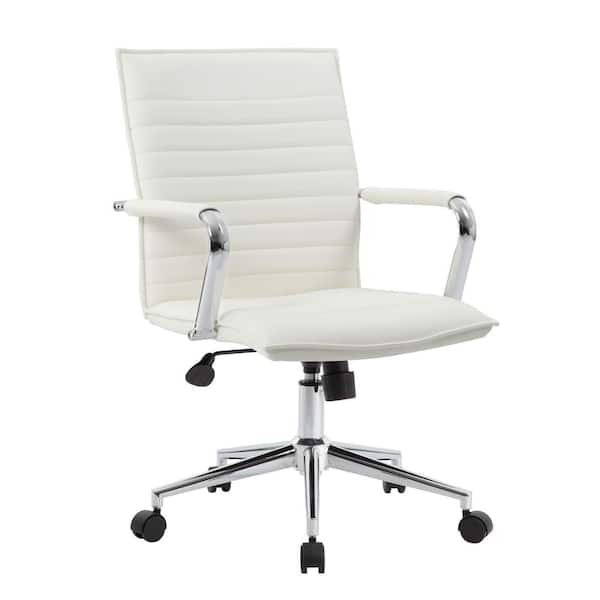 BOSS Office Products BOSS Mid-Back White Vinyl Desk Chair - Chrome Arms and Base