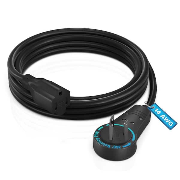 6 ft. 14/3 Medium/Heavy Duty Indoor Extension Cord with 360° Rotating Flat Plug, 15Amps, Black
