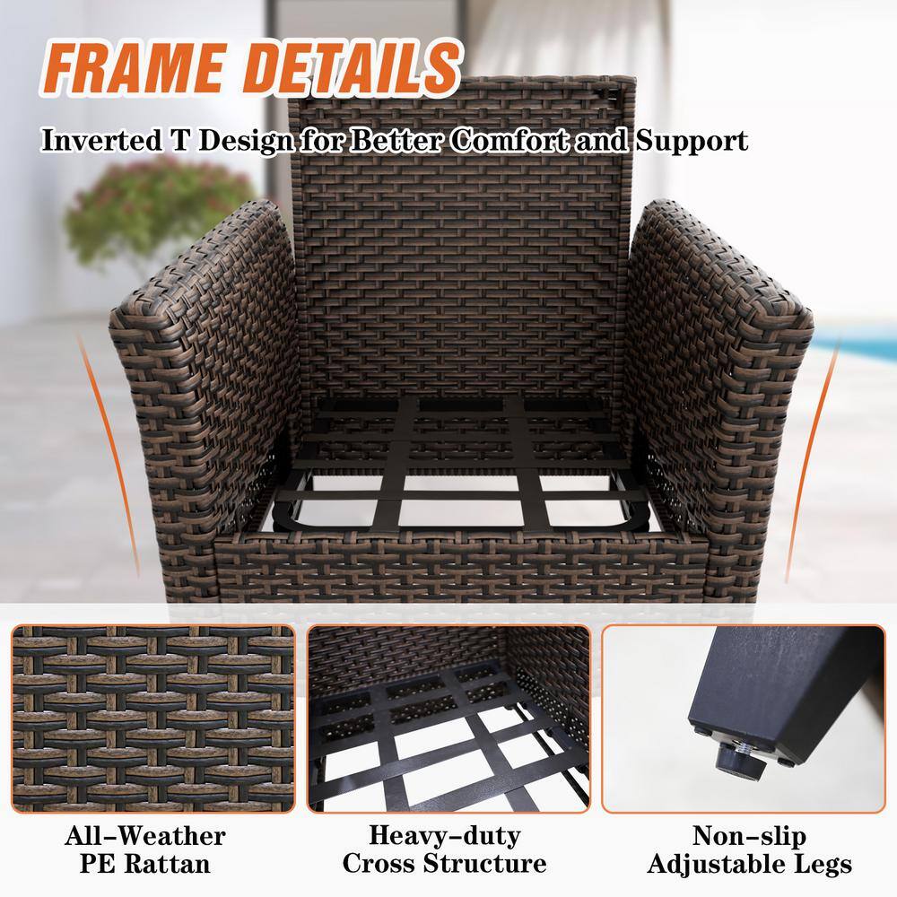Blue Cushioned 3-Piece Black Steel Wicker Patio Set