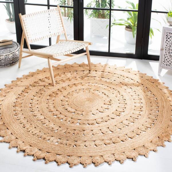 Natural Fiber Beige 6 ft. x 6 ft. Woven Floral Round Area Rug