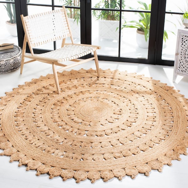 Natural Fiber Beige 8 ft. x 8 ft. Woven Floral Round Area Rug