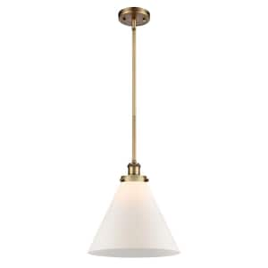 Cone 100-Watt 1 Light Brushed Brass Shaded Mini Pendant Light with Frosted Glass Shade