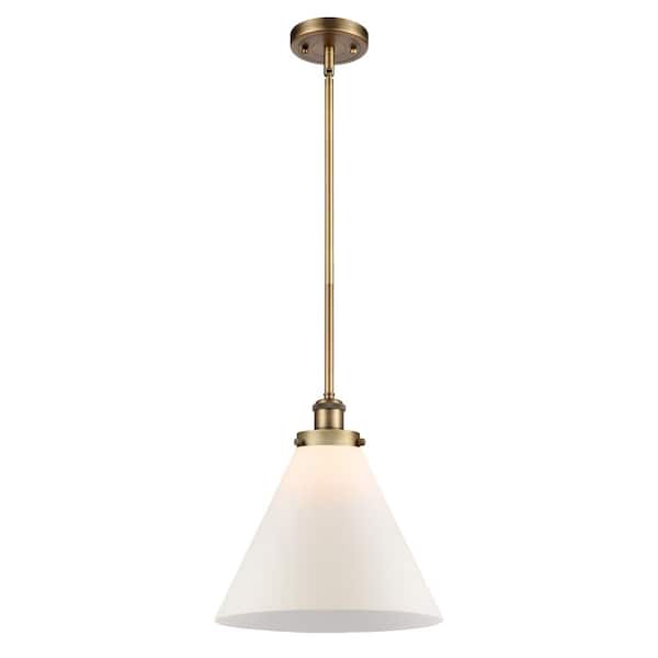 Innovations Cone 100-Watt 1 Light Brushed Brass Shaded Mini Pendant Light with Frosted Glass Shade