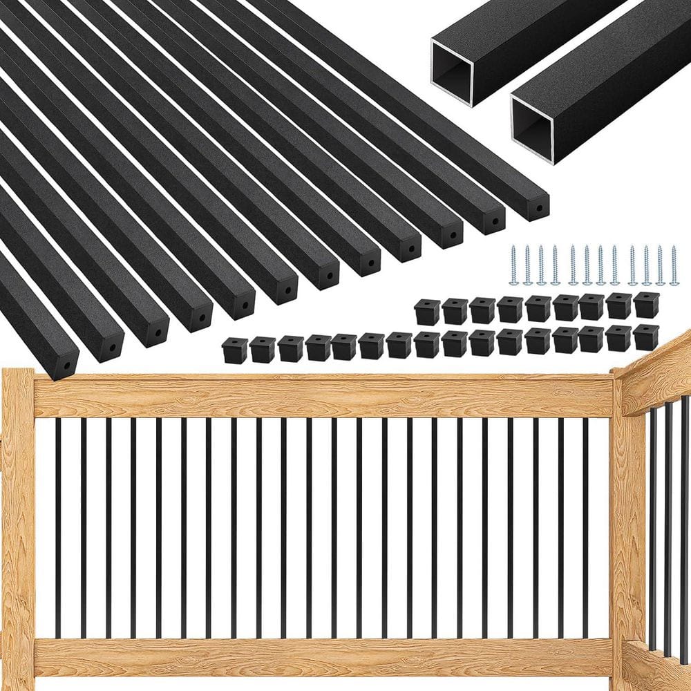 KIWDZFU 26 in. H x 0.75 in. W Black Aluminum Square Deck Balusters ...