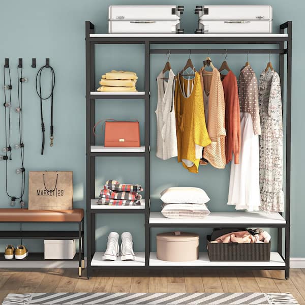 JOMEED Freestanding Closet Clothing Rack Organizer with Shelves and Hanging Rod