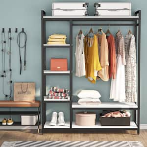 Cynthia White and Black Garment Rack with Storage Shelves and Hang Rod