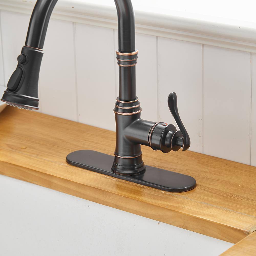Oil Rubbed Bronze High Arc Kitchen Faucet with Pull-Out Spray