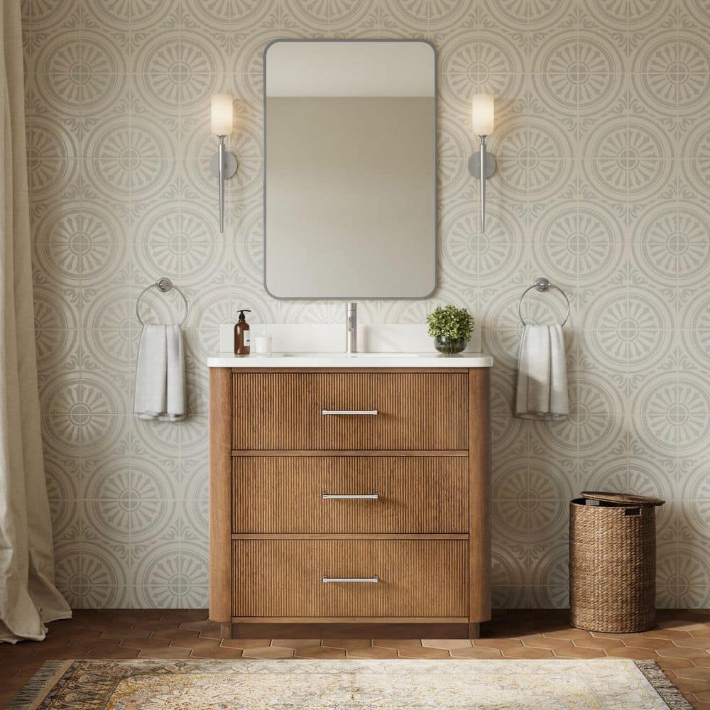 Francesca 36 in. Single Freestanding Toasted Walnut with Brushed Nickel Trim Bath Vanity with White Quartz Top price history on PriceWatchPro