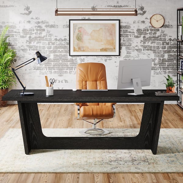 BYBLIGHT 70.87 in. Rectangular Black Wood Executive Computer Desk