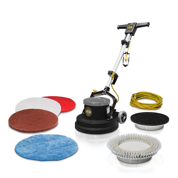 15in Commercial Corded Multisurface Cleaner in Gray with Heavy Duty Single Pad Polisher Floor Buffer Scrubber Loaded
