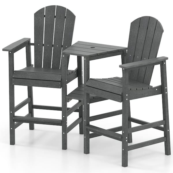 Liviza 2-Seat Gray HDPE Adirondack Chair with with Double Connecting Tray