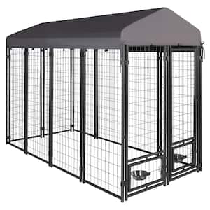 4 ft. x 8 ft. Outdoor Dog Cage Fence with Cover and Rotating Feeding Door