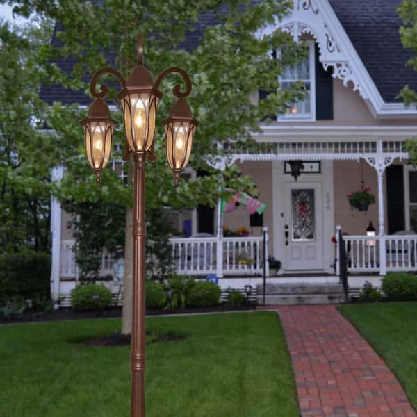 Berkshire 3-Light Burnished Antique Copper Cast Aluminum Line Voltage Hardwired Outdoor Wet-Rated Post Light