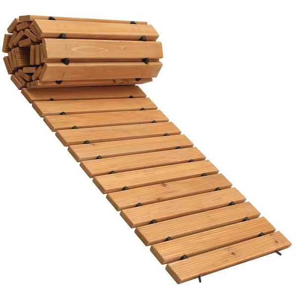 12 ft. Cedar Wood Outdoor Roll Out Garden Walkway Weather-Resistant Non-Slip Hardwood Pathway