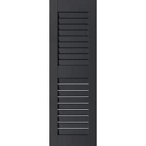 12 in. x 25 in. Exterior Real Wood Pine Open Louvered Shutters Pair Black