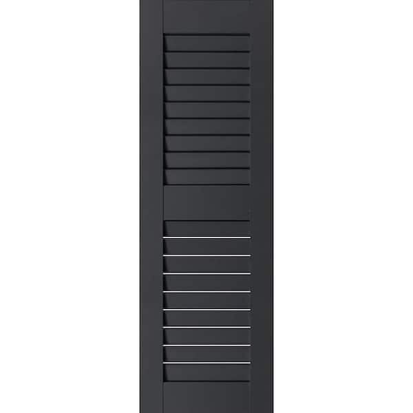 Ekena Millwork 12 in. x 25 in. Exterior Real Wood Pine Open Louvered Shutters Pair Black