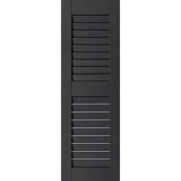 Ekena Millwork 12 in. x 37 in. Exterior Real Wood Sapele Mahogany Louvered Shutters Pair Black
