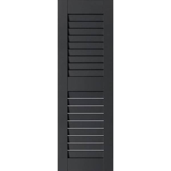 Ekena Millwork 12 in. x 37 in. Exterior Real Wood Pine Open Louvered Shutters Pair Black