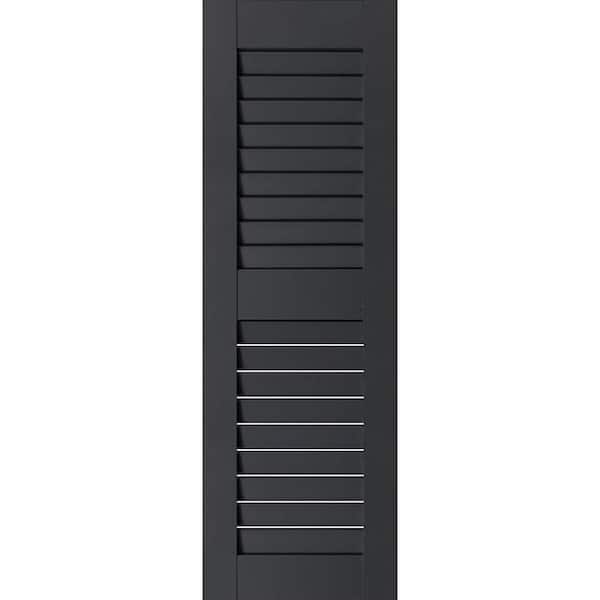 Ekena Millwork 18 in. x 53 in. Exterior Real Wood Pine Louvered Shutters Pair Black