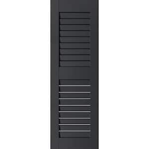 18 in. x 63 in. Exterior Real Wood Pine Open Louvered Shutters Pair Black