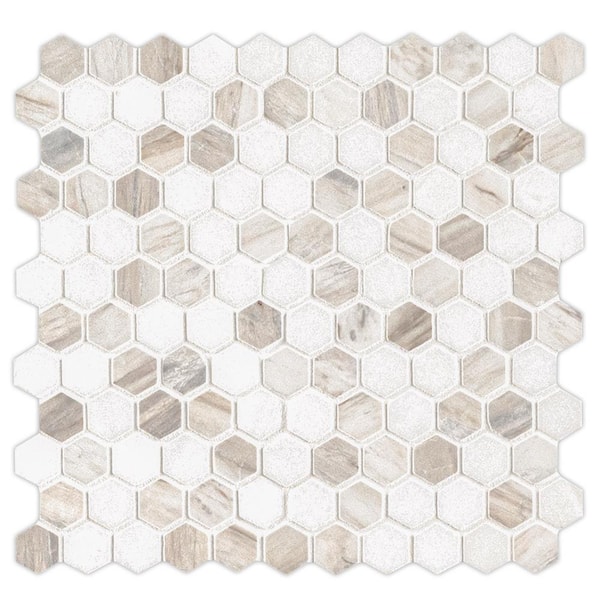 Angora Tibi 12 in. x 12 in. x 0.39 in. Polished Marble Mesh-Mounted Mosaic Floor and Wall Tile (9.6 sq. ft./Case)