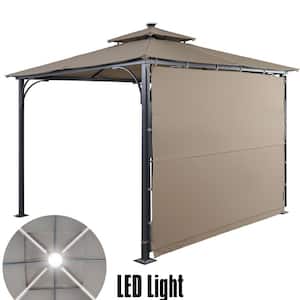 Patio 9.8 ft. x 9.8 ft. Gazebo with Extended Side Shed/Awning and LED Light for Backyard, Poolside, Deck, Brown