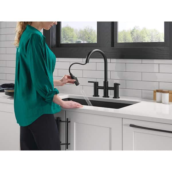 Nicoli Double Handle Bridge Kitchen Faucet in Matte Black