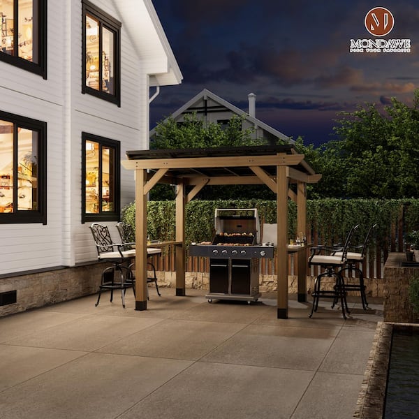 8 ft. x 6 ft. Black Sloped Hardtop Outdoor Patio BBQ Cedar Gazebo with Two Side Wooden Holder