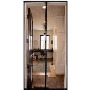 36 in. x 83 in. Black Trim Flame Resistant Fiberglass Mesh Magnetic Screen Door with Extra Wide Header and Storage bag