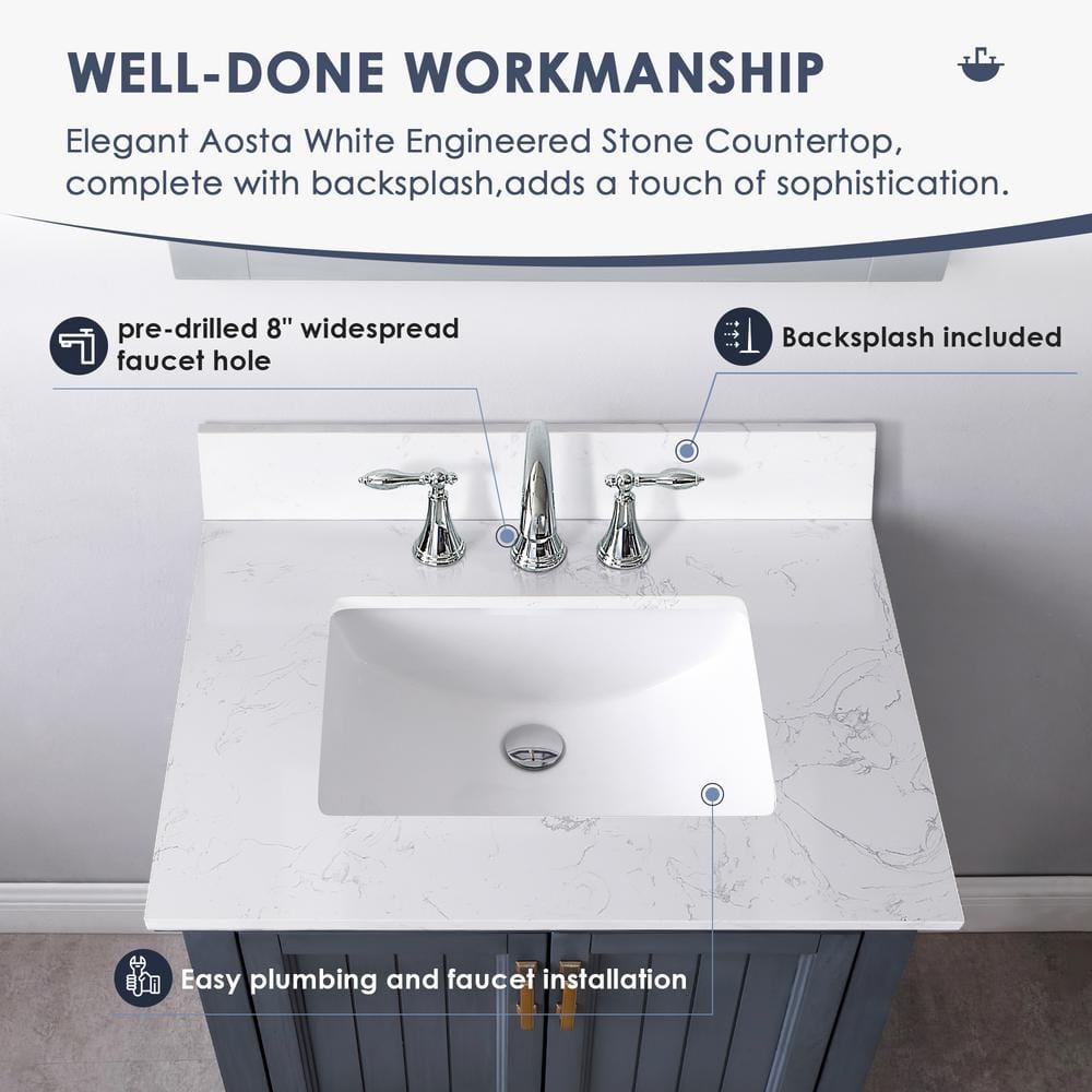 Isla 30" Classic Blue Single Vanity with White Marble Countertop