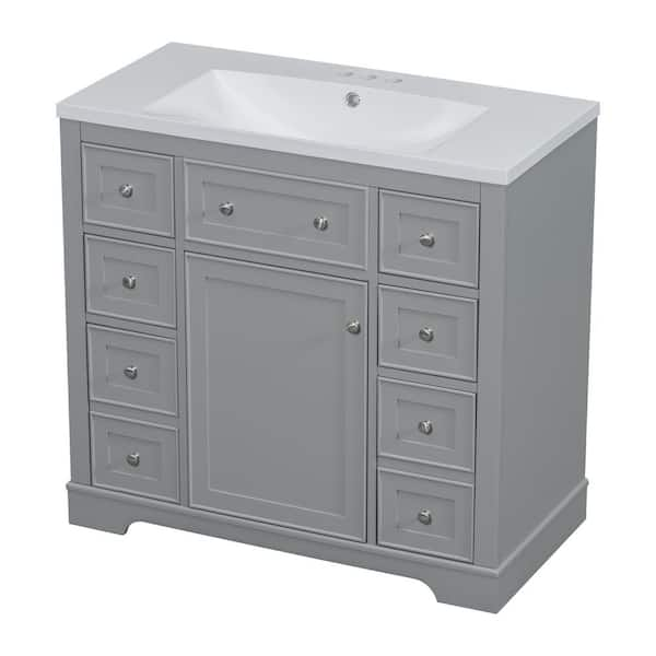 36 in. W x 18 in. D x 34.5 in. H Single Sink Freestanding Bath Vanity in Grey with White Ceramic Top