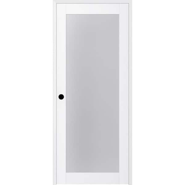 Paola 32 in. x 80 in. Right-Handed 1-Lite Frosted Glass Solid Core Bianco Noble Wood Single Prehung Interior Door