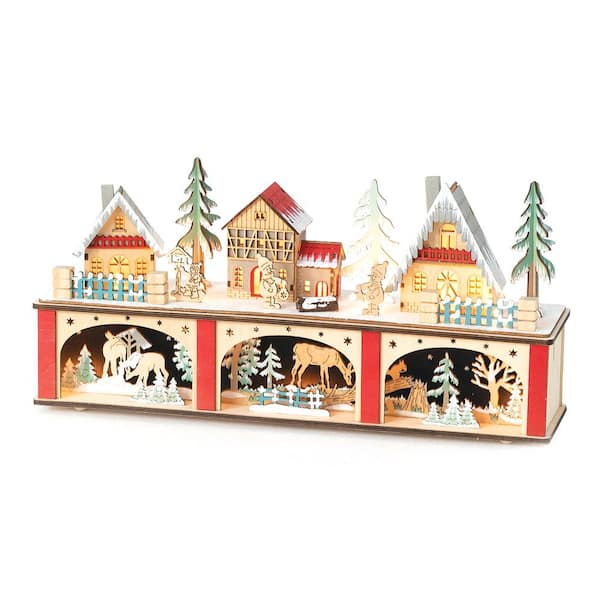 SULLIVANS 9 in. LED Tiered Wood Alpine Christmas Village