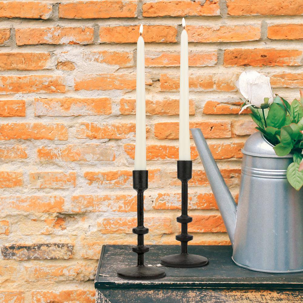 7" Black Cast Iron Taper Candle Holder Set, 2 Pieces