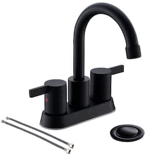 4 Inch 2 Handle Centerset Matte Black Lead-Free Modern Bathroom Faucet with Pop Up Drain and Water Supply Lines
