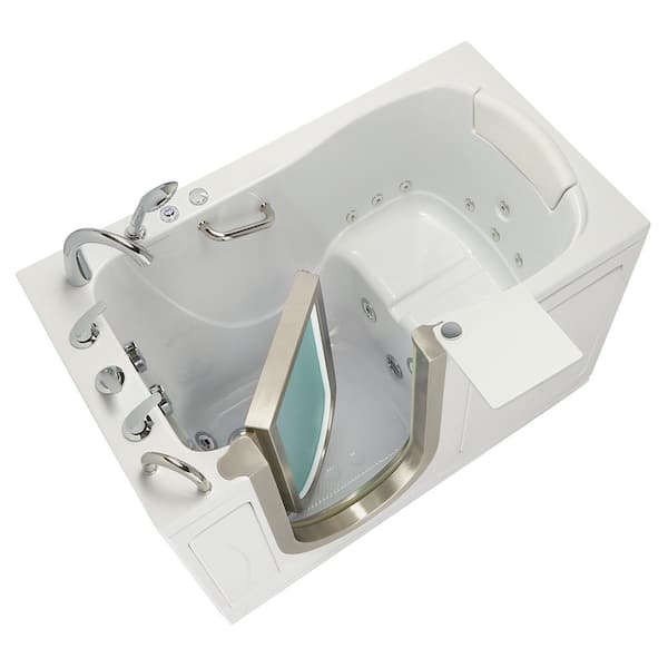 Ella Royal 52 in. Acrylic Walk-In Whirlpool Bathtub in White with Fast Fill Faucet Set, Left 2 in. Dual Drain