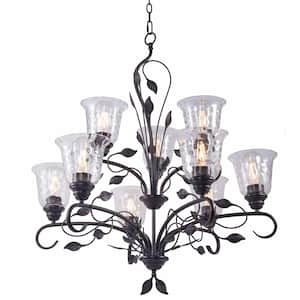 9-Light Oil Rubbed Bronze Traditional Candle Style Empire Chandelier with Clear Water Wave Glass Shade