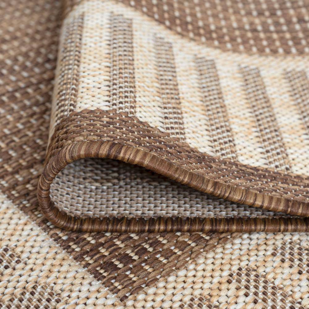 Brown and Beige Synthetic Rectangular Area Rug with Striped Border