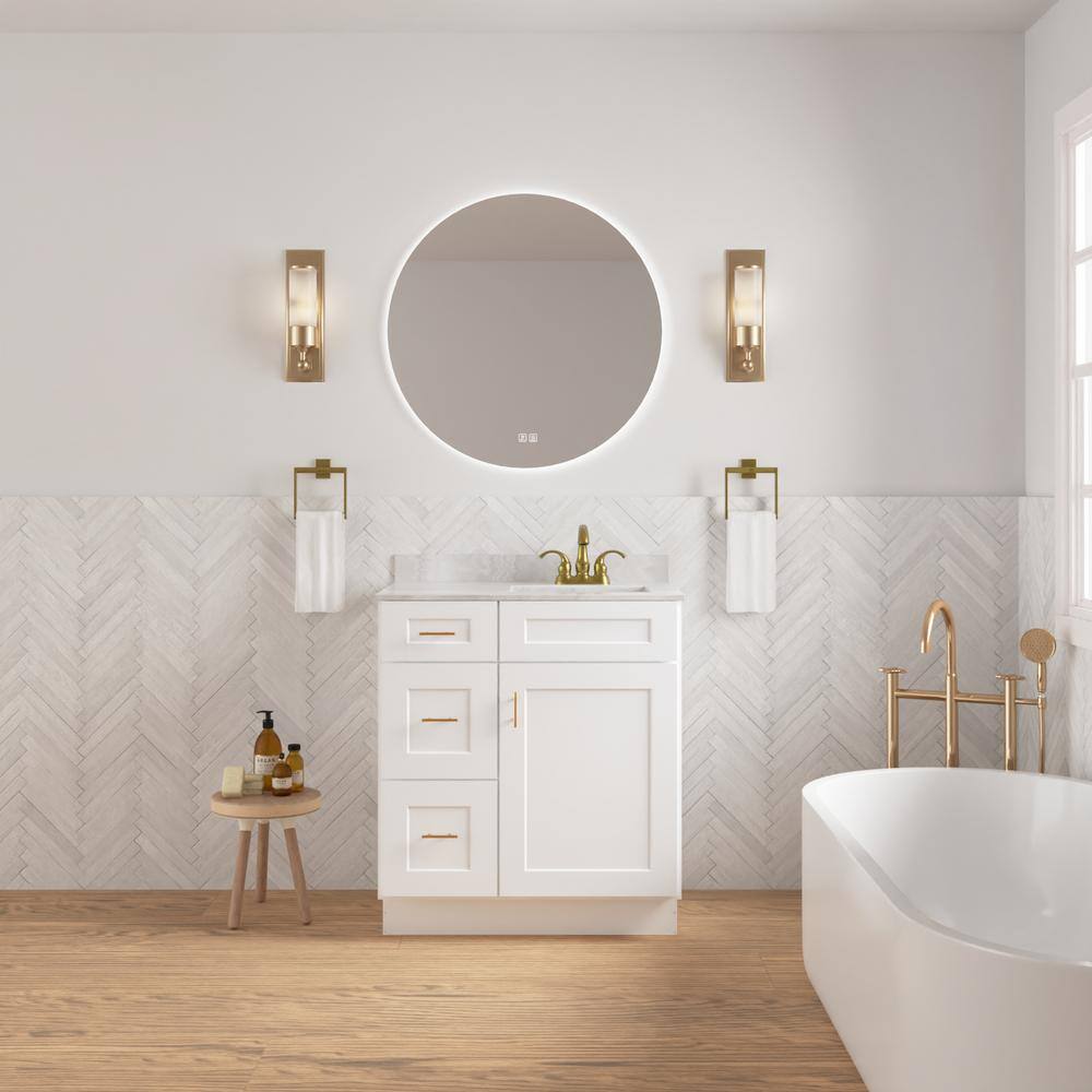 Shaker White Solid Wood Freestanding Vanity Cabinet with Left Drawers
