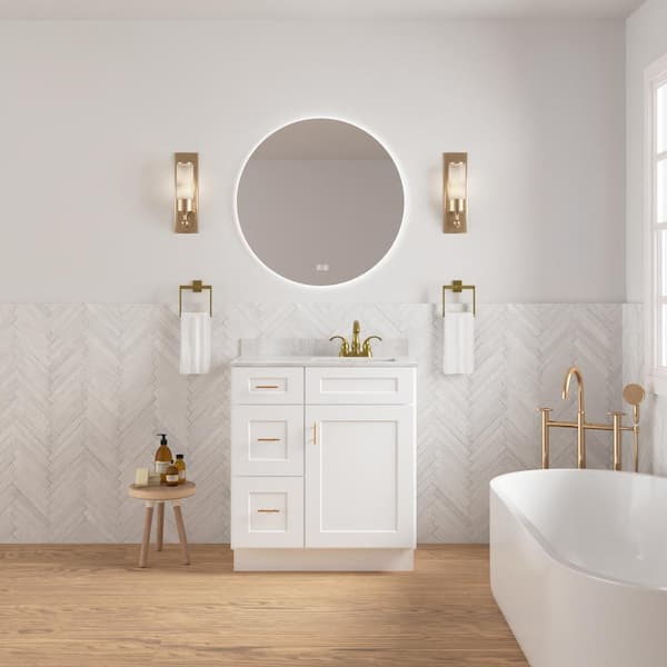 Easy-DIY Combo Bases - Drawers Left 30 in. W x 21 in. D x 34.5 in. H Bath Vanity Cabinet without Top in Shaker White