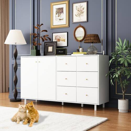 Large Cat House Storage Cabinet Side Table with 6-Drawer Cat