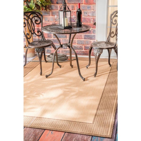 Gris Border Beige 8 ft. x 11 ft. Indoor/Outdoor Patio Area Rug