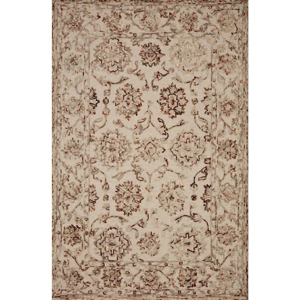 LOLOI II Halle Taupe/Rust 3 ft. 6 in. x 5 ft. 6 in. Traditional Wool Pile Area Rug