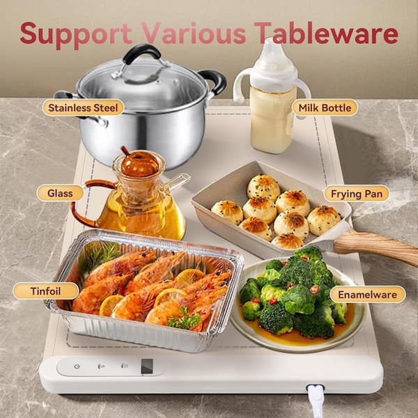 Anqtovp 2.98 Qt. Beige Silicone Electric Heating Warming Tray