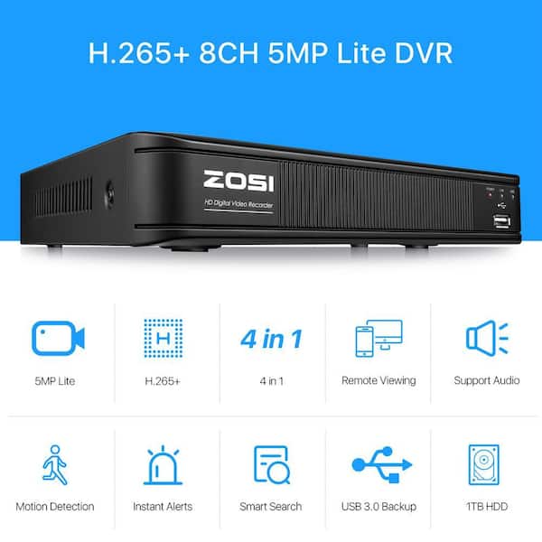 ZOSI 8-Channel 1080p 1TB DVR Security Camera System with 8 Wired