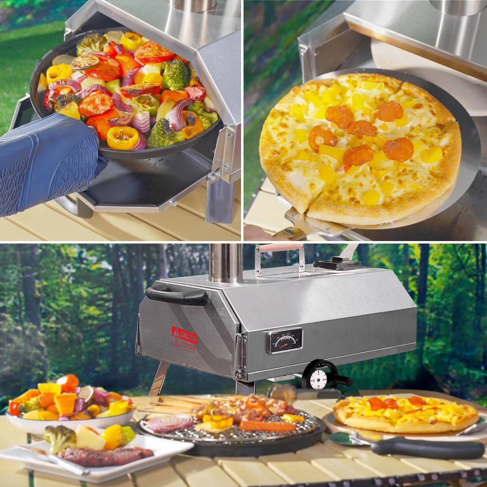 12-Inch Silver Stainless Steel Outdoor Wood Pizza Oven