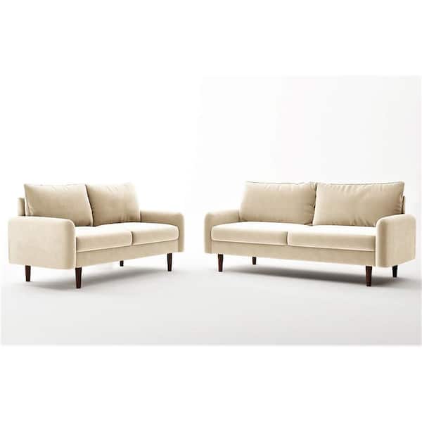 US Pride Furniture Vivo Beige Velvet Living Room Set Sofa and Loveseat European Style (2-Piece)